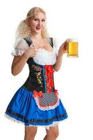 bellissimo giovane biondo ragazza di oktoberfest birra stein foto