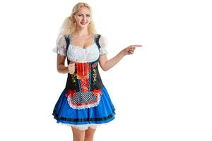 bellissimo giovane biondo ragazza di oktoberfest birra stein foto