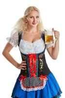 bellissimo giovane biondo ragazza di oktoberfest birra stein foto