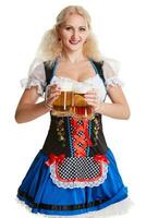 bellissimo giovane biondo ragazza di oktoberfest birra stein foto