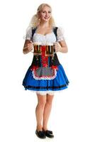 bellissimo giovane biondo ragazza di oktoberfest birra stein foto