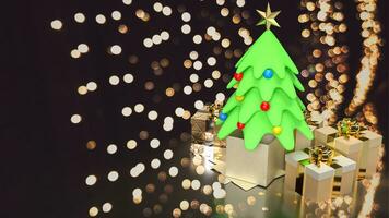 il Natale albero e regalo scatola per celebrare o vacanza concetto 3d interpretazione foto