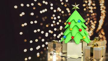 il Natale albero e regalo scatola per celebrare o vacanza concetto 3d interpretazione foto