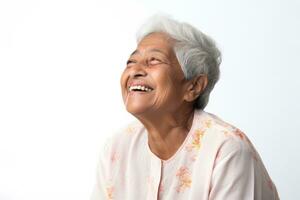 ai generato ritratto donna femmina anziano pensionato allegro stile di vita maturo anziano contento foto