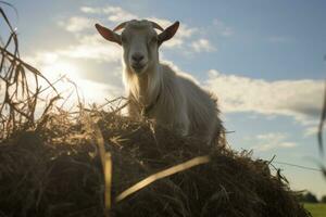 ai generato bianca prato animali pascolo campo verde giovane estate erba carino domestico natura foto