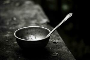 ai generato tavolo preparazione oggetto buio sfondo casa vuoto cucina vecchio cibo cucchiaio nero foto
