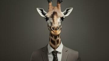 ai generato mammifero giraffa savana parco Marrone erbivoro zoo testa africano collo alto natura lungo foto