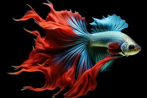 ai generato bellezza pesce sfondo combattente acquatico azione nero acquario lusso coda betta animale domestico foto