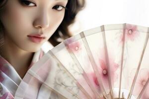 ai generato Giappone tradizione signora persona chimono cultura giapponese femmina attraente Asia bella foto