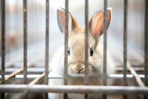 ai generato carino roditore bianca giovane piccolo mammifero bellissimo peloso occhio pelliccia Pasqua gabbia adorabile animale domestico foto