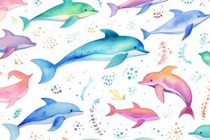 ai generato blu modello acquerello sfondo marino animale illustrazione natura senza soluzione di continuità foto
