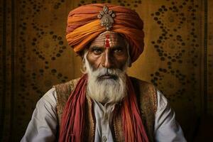 ai generato persona viso religione cultura etnia uomini barba induismo India vecchio ritratto Asia foto