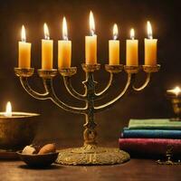 ai generato illuminazione menorah per hanukkah foto