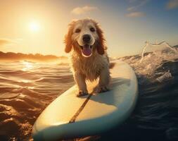 ai generato nuotare cane giocare all'aperto di razza attivo amico cane da riporto divertimento contento estate animale acqua foto