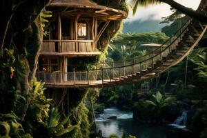 ai generato verde giungla viaggio alberi tropicale paesaggio parco casa Indonesia avventura Casa foto