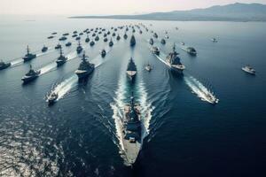 ai generato nave da guerra oceano acqua acciaio nautico flotta corazzata marittimo militare guerra marino nave foto
