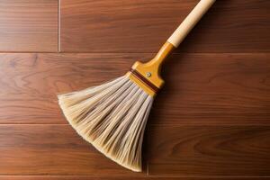 ai generato casa polvere legna Casa spazzola faccende domestiche igiene pulire spazzare pulizia scopa sporco foto
