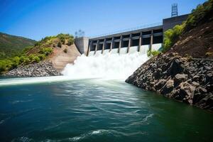 ai generato hydro calcestruzzo idroelettrico viaggio energia blu acqua elettricità stazione tecnologia foto