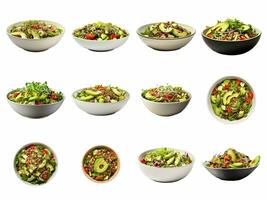 ai generato ciotola di quinoa insalata collezione isolato su bianca sfondo. foto