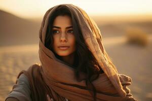 ai generato viso tradizionale religione attraente donne ritratto bella bellezza giovane musulmano arabo foto