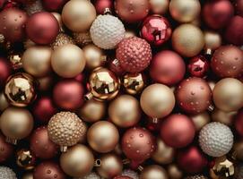 ai generato ornamento rosso sfondo Natale brillante allegro vacanza palla anno bellissimo decorare nuovo foto