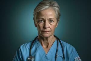 ai generato occupazione donne medico persona adulto ospedale uniforme professionale guardare maturo foto