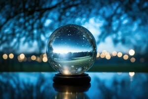 ai generato inverno astrologia magico neve trasparente sfondo leggero decorazione sfera bolla foto