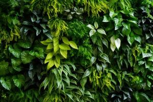 ai generato verde giardinaggio le foglie natura fresco bellezza albero cespuglio estate parete primavera parco flora foto