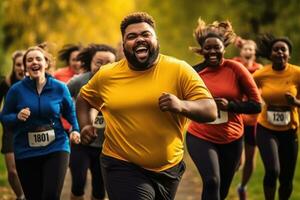 ai generato jogging corridore squadra amici esercizio natura atletico fitness correre salutare stili di vita foto