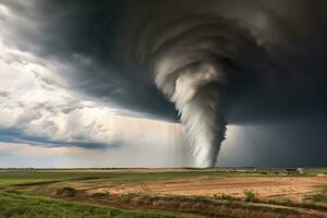 ai generato nuvole verde rurale cielo Cloudscape estate buio tuono nuvoloso tempesta erba clima foto