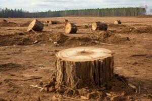 ai generato legname di legno all'aperto legna da ardere log pila abbaiare natura industriale la deforestazione tagliare pino foto