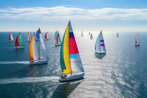 ai generato sport gara vento yacht tempo libero squadra barca a vela blu regata andare in barca acqua oceano marittimo foto