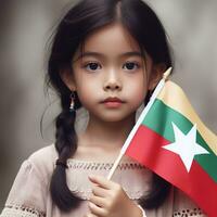 ai generato agitando bandiera di Myanmar su pennone con cielo sfondo foto