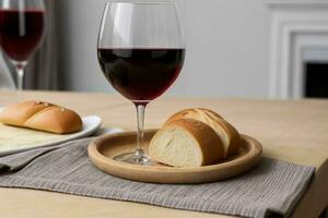 ai generato tazza di vino con pane. professionista foto