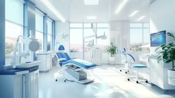 ai generato moderno dentale clinica con blu e bianca colori foto