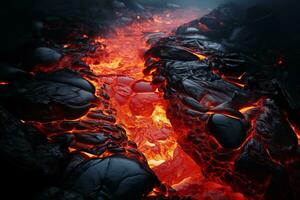 ai generato sfondo - caldo raffreddato vulcanico lava foto