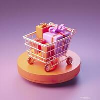 ai generato leggero arancia e rosa shopping carrello con regalo scatola icona. ai generativo foto