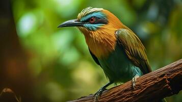 ai generato turchese sopracciglio motmot nel vivace colori. generativo ai foto