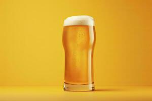 ai generato birra bicchiere con pieno birra isolato con un' giallo sfondo. ai generato foto