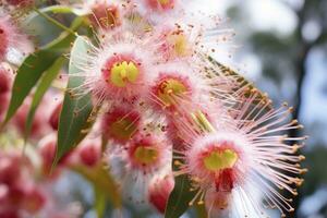 ai generato bellissimo gomma albero rosa fiori e mini cuffie. ai generato foto