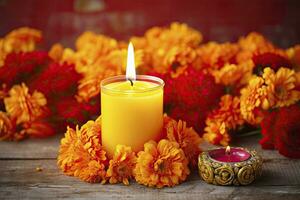 ai generato candele e calendula fiori. giorno di il morto concetto dia de los muertos. ai generato foto