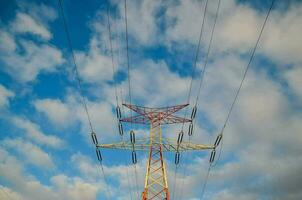 un elettrico energia linea contro un' blu cielo foto