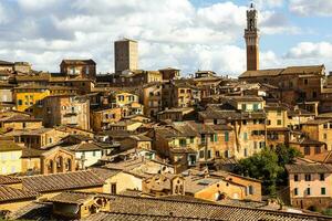 bellissimo colorato e medievale strada nel il vecchio cittadina di siena, Italia foto