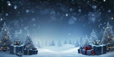 ai generato allegro Natale e nuovo anno, regalo scatole bokeh sfondo. Natale i regali sfondo. ai generato foto