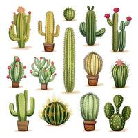 ai generato il cactus impostato su bianca sfondo. clipart illustrazioni. ai generato foto