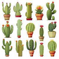 ai generato il cactus impostato su bianca sfondo. clipart illustrazioni. ai generato foto