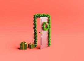 porta minimalista con ornamenti natalizi foto