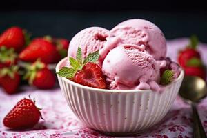 ai generato fragola ghiaccio crema con fresco fragole. ai generato foto