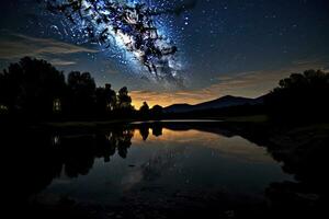 ai generato latteo modo riflessa su lago. ai generato foto