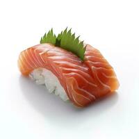 ai generato un' Sushi salmone su bianca sfondo. ai generato foto